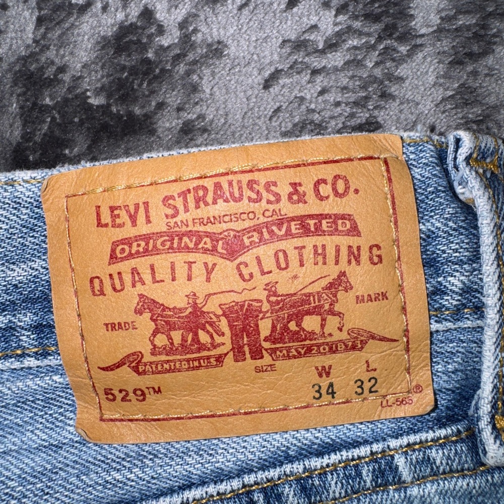 Vintage 2002 Levi's 529 Jeans Mens 34x32 Low Rise Straight Blue Denim Y2K 0502 - Picture 9 of 16